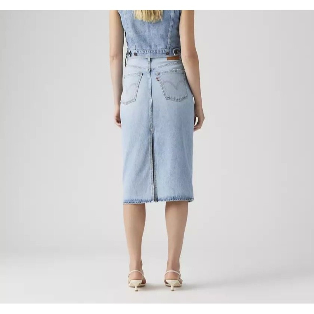 NWT Levi's High Rise Back Slit Denim Skirt Size 25 Light Wash Midi Vintage Vibe
